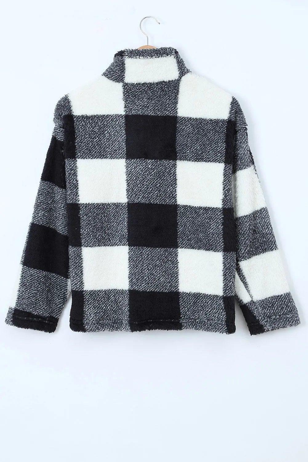 Women's Winter Black Plaid Zip Collar Plush Pullover Sweatshirt