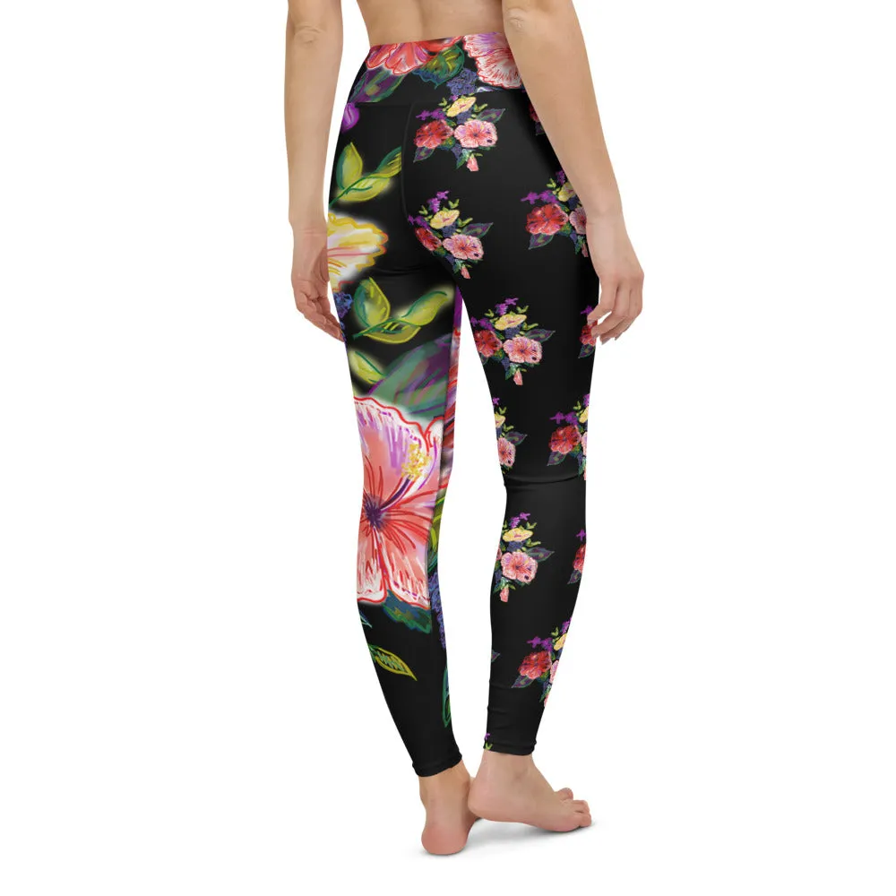 Women's Yoga Pants: Tropical Flower Bouquet