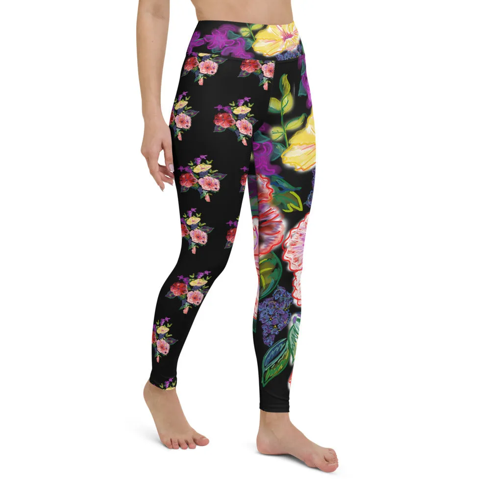 Women's Yoga Pants: Tropical Flower Bouquet