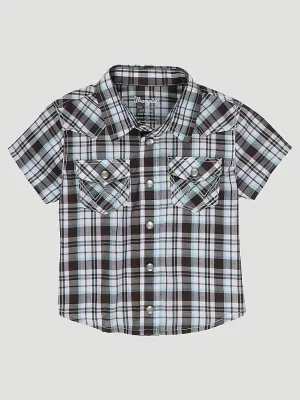 Wrangler Little Boy Short Sleeve Western Snap Plaid Shirt In Classic Brown
