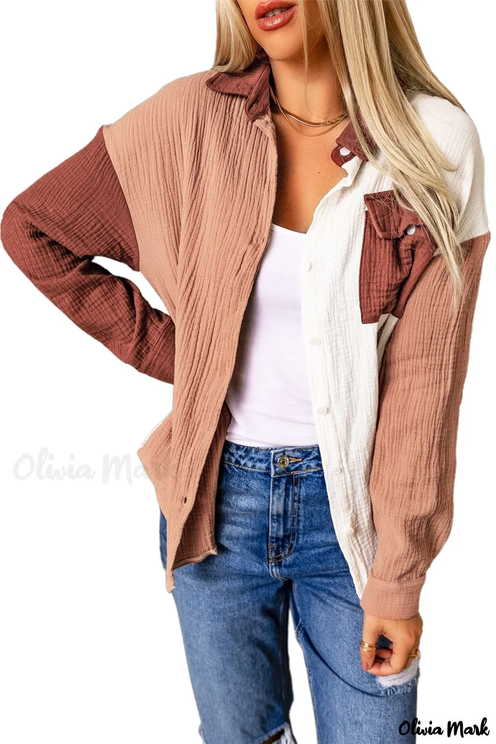 Xieyinshe - Brown textured long sleeve shirt with pocket