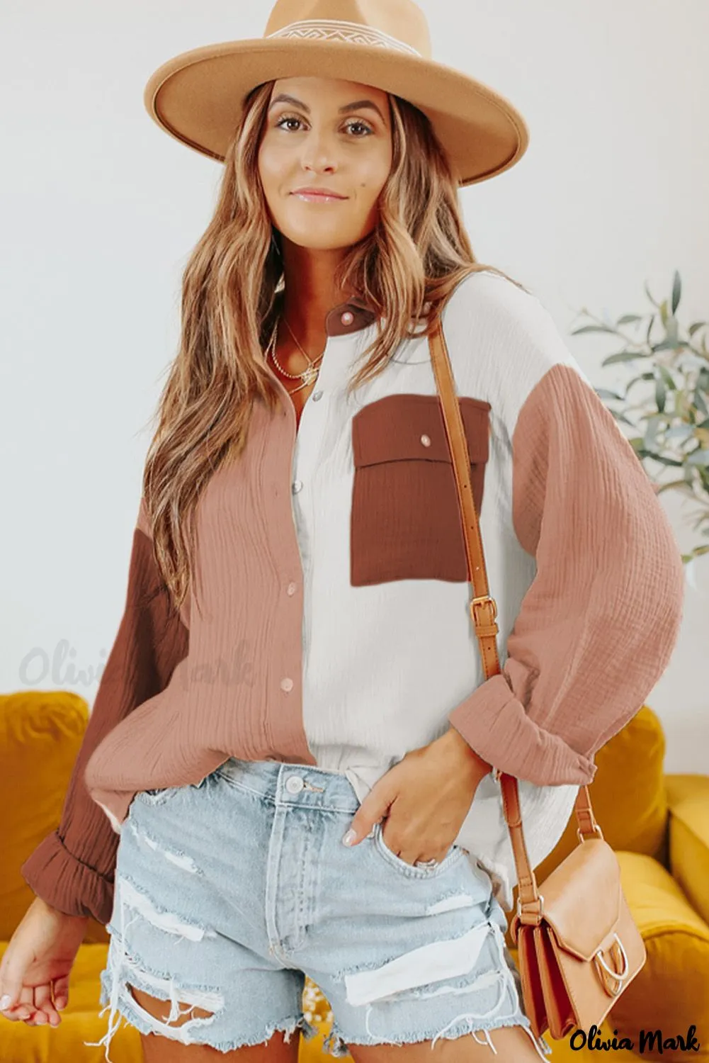 Xieyinshe - Brown textured long sleeve shirt with pocket