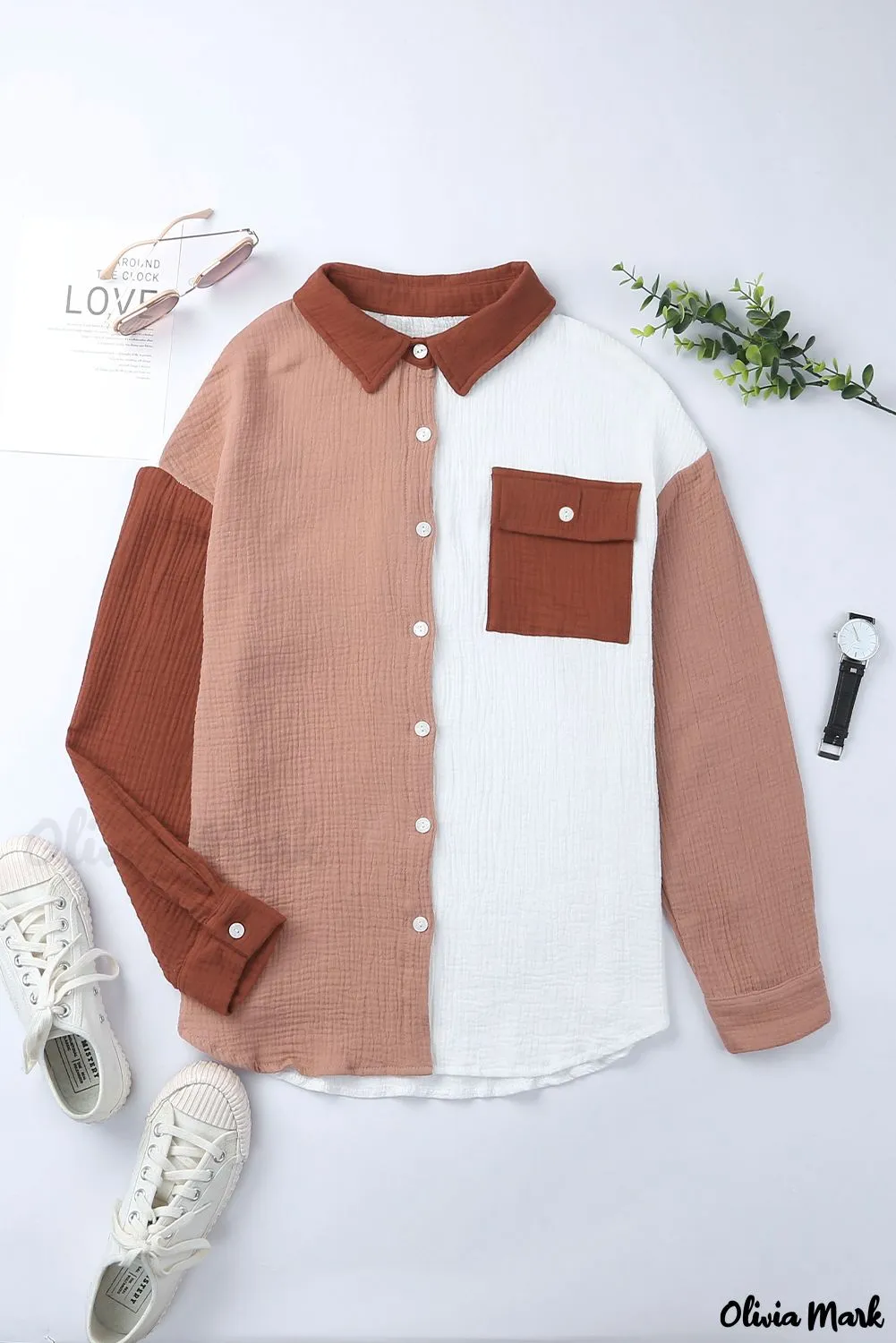 Xieyinshe - Brown textured long sleeve shirt with pocket