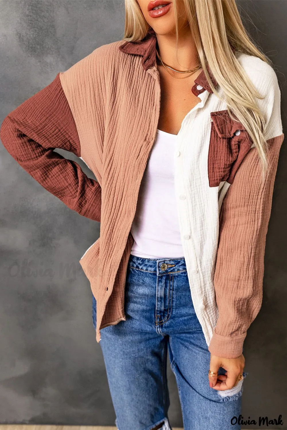 Xieyinshe - Brown textured long sleeve shirt with pocket
