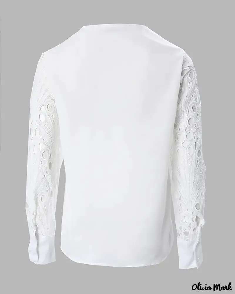 Xieyinshe - Contrast Lace Long Sleeve Top