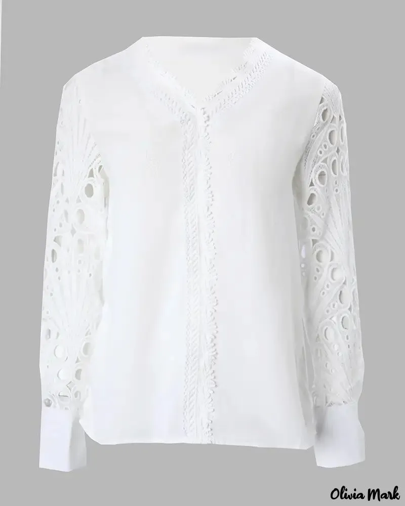 Xieyinshe - Contrast Lace Long Sleeve Top