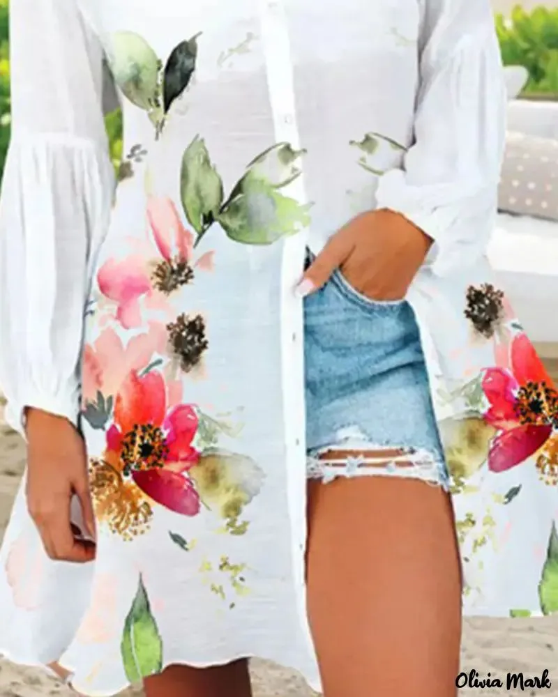 Xieyinshe - Floral Print Long Sleeve Button Down Shirt