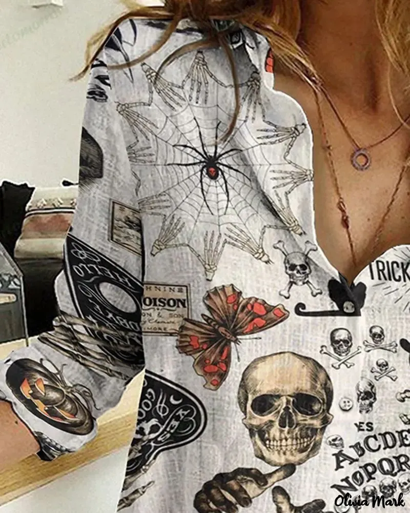 Xieyinshe - Halloween Graphic Print Long Sleeve Shirt