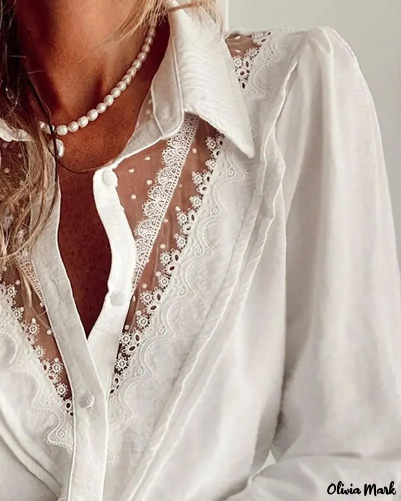 Xieyinshe - Lace Long Sleeve Button Down Shirt