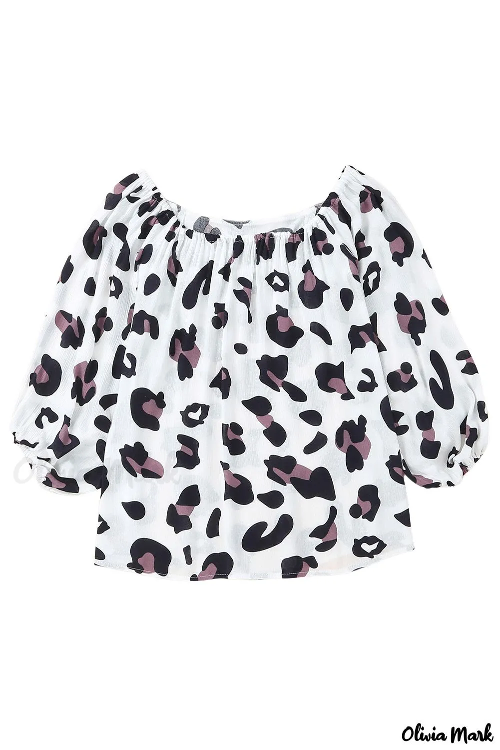 Xieyinshe - Leopard Long Sleeve Off Shoulder Blouse