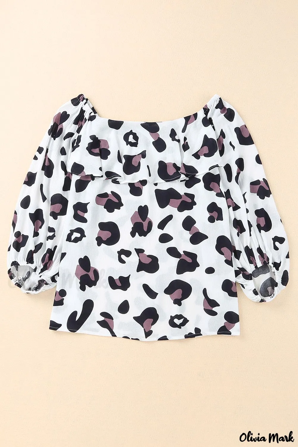 Xieyinshe - Leopard Long Sleeve Off Shoulder Blouse