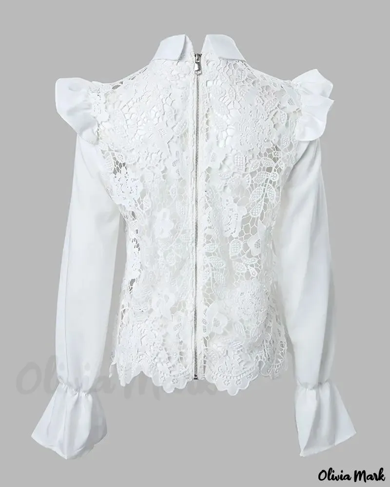 Xieyinshe - Long sleeve lace shirt with ruffle hem
