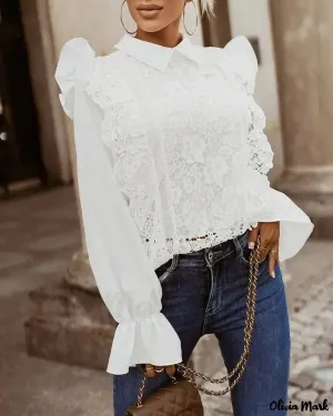 Xieyinshe - Long sleeve lace shirt with ruffle hem