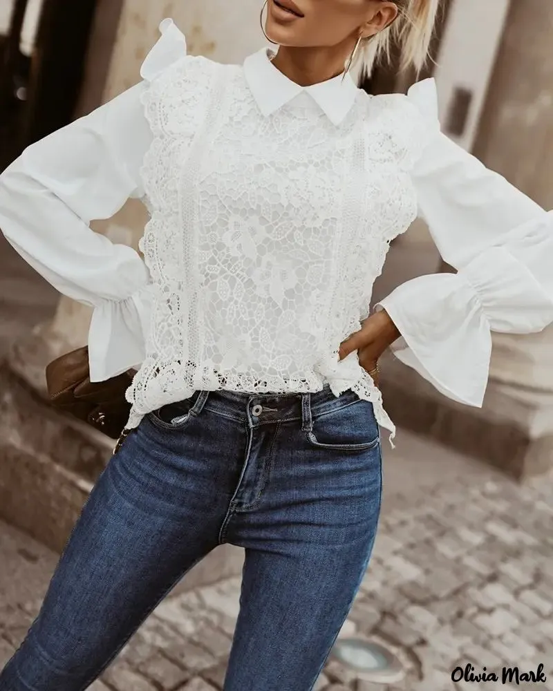 Xieyinshe - Long sleeve lace shirt with ruffle hem