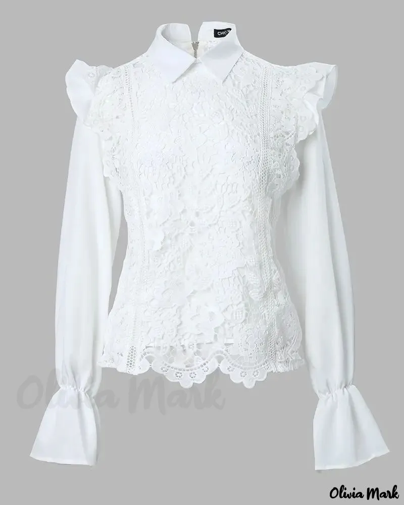Xieyinshe - Long sleeve lace shirt with ruffle hem