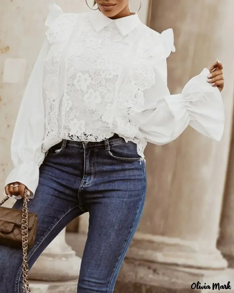 Xieyinshe - Long sleeve lace shirt with ruffle hem