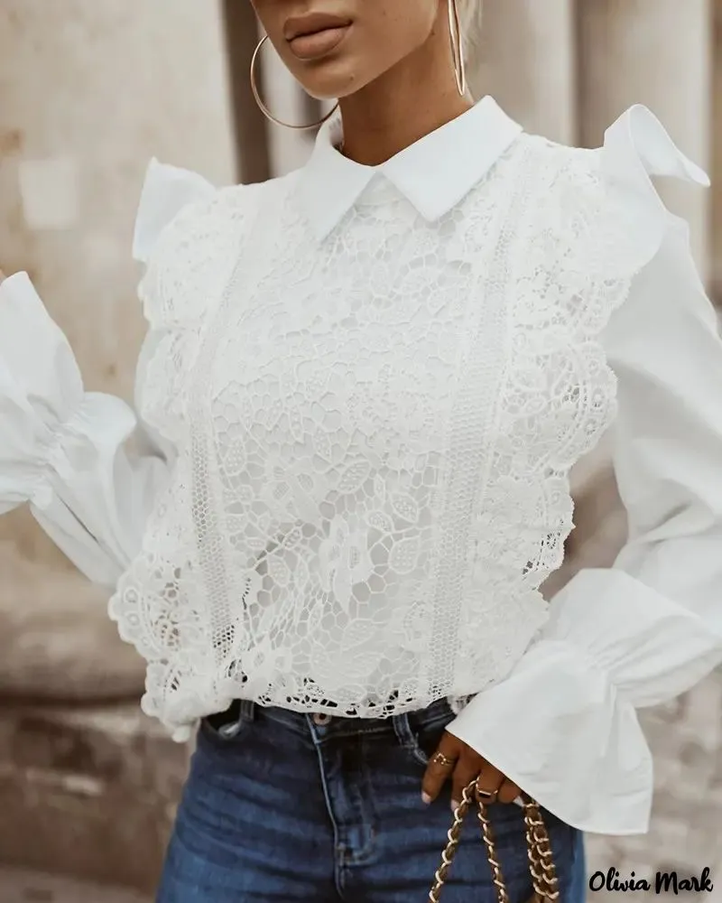 Xieyinshe - Long sleeve lace shirt with ruffle hem