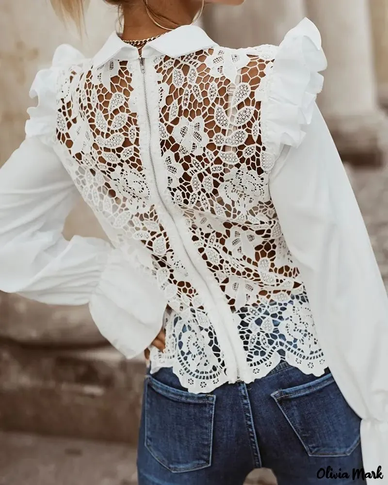 Xieyinshe - Long sleeve lace shirt with ruffle hem