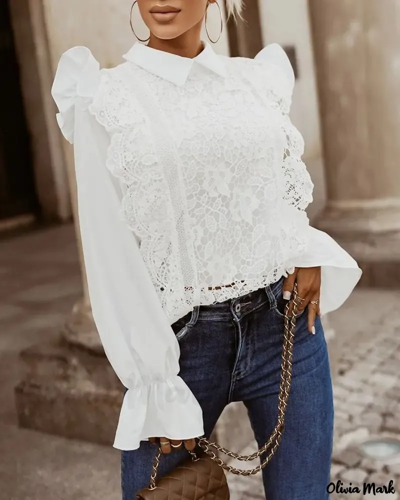Xieyinshe - Long sleeve lace shirt with ruffle hem