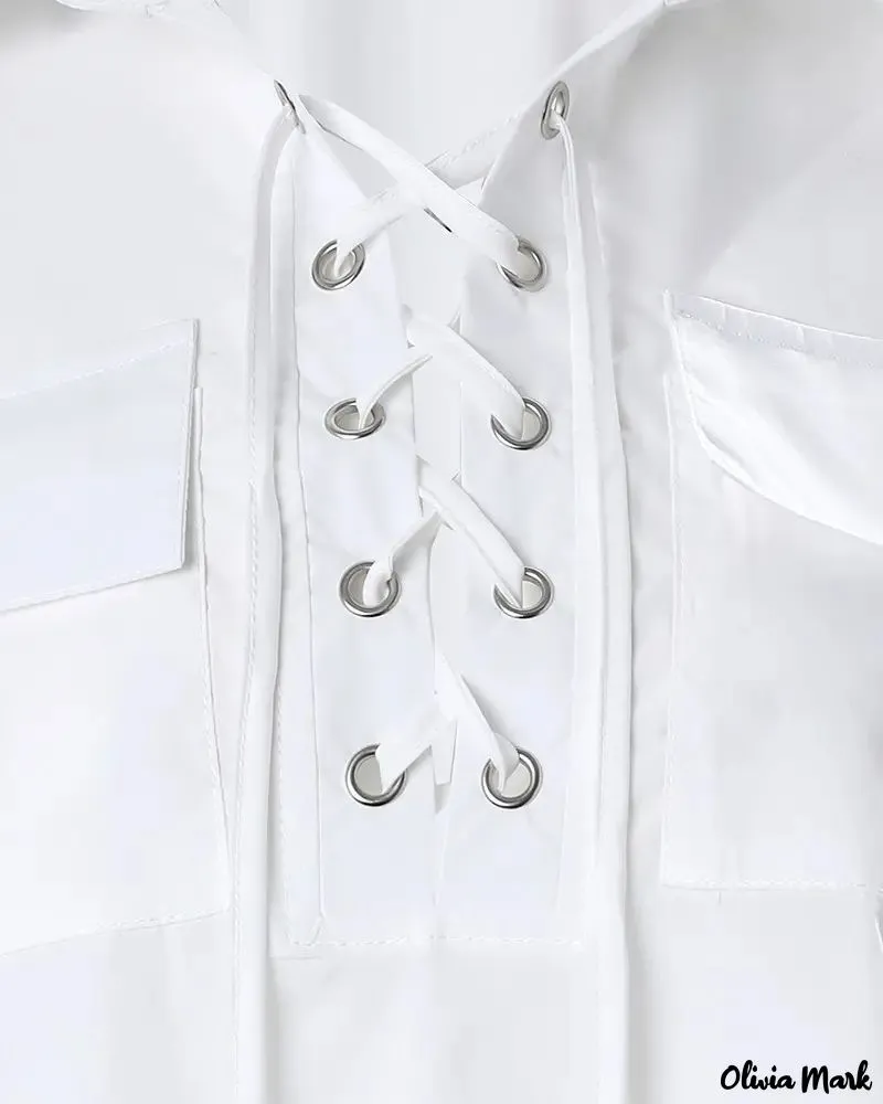 Xieyinshe - Long sleeve lace up pocket shirt