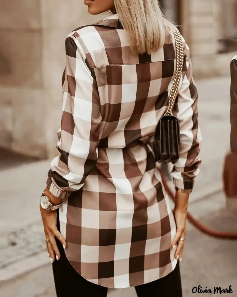 Xieyinshe - Plaid Print Long Sleeve Button-Up Shirt