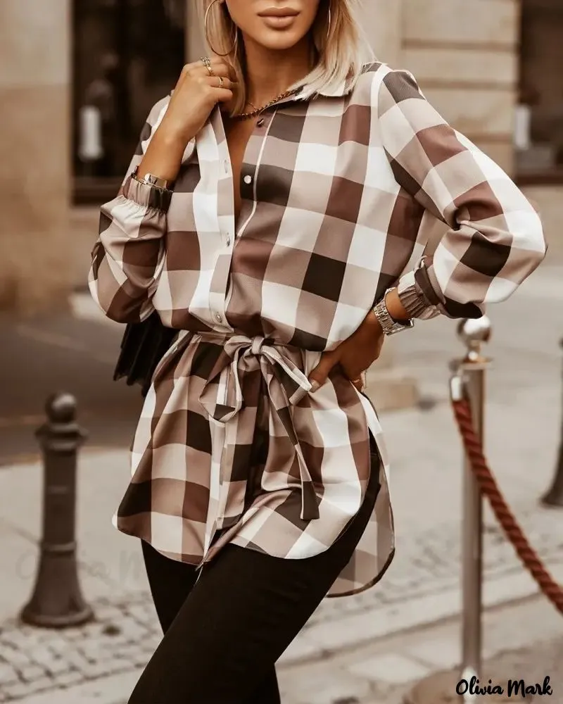 Xieyinshe - Plaid Print Long Sleeve Button-Up Shirt
