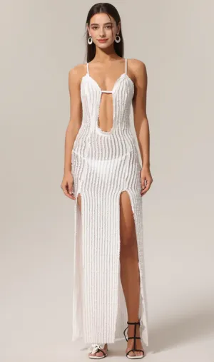 Xlyia Halter Hollow Out High Slit Maxi Dress