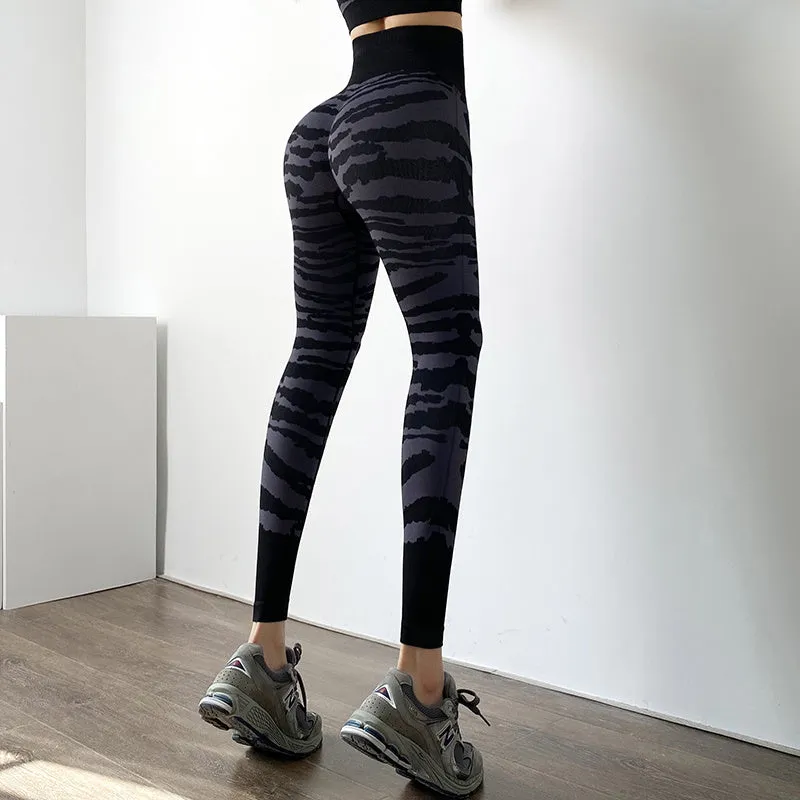 Zebra Peach Hip Leggings Net Red High Waist Fitness Pants trendy
