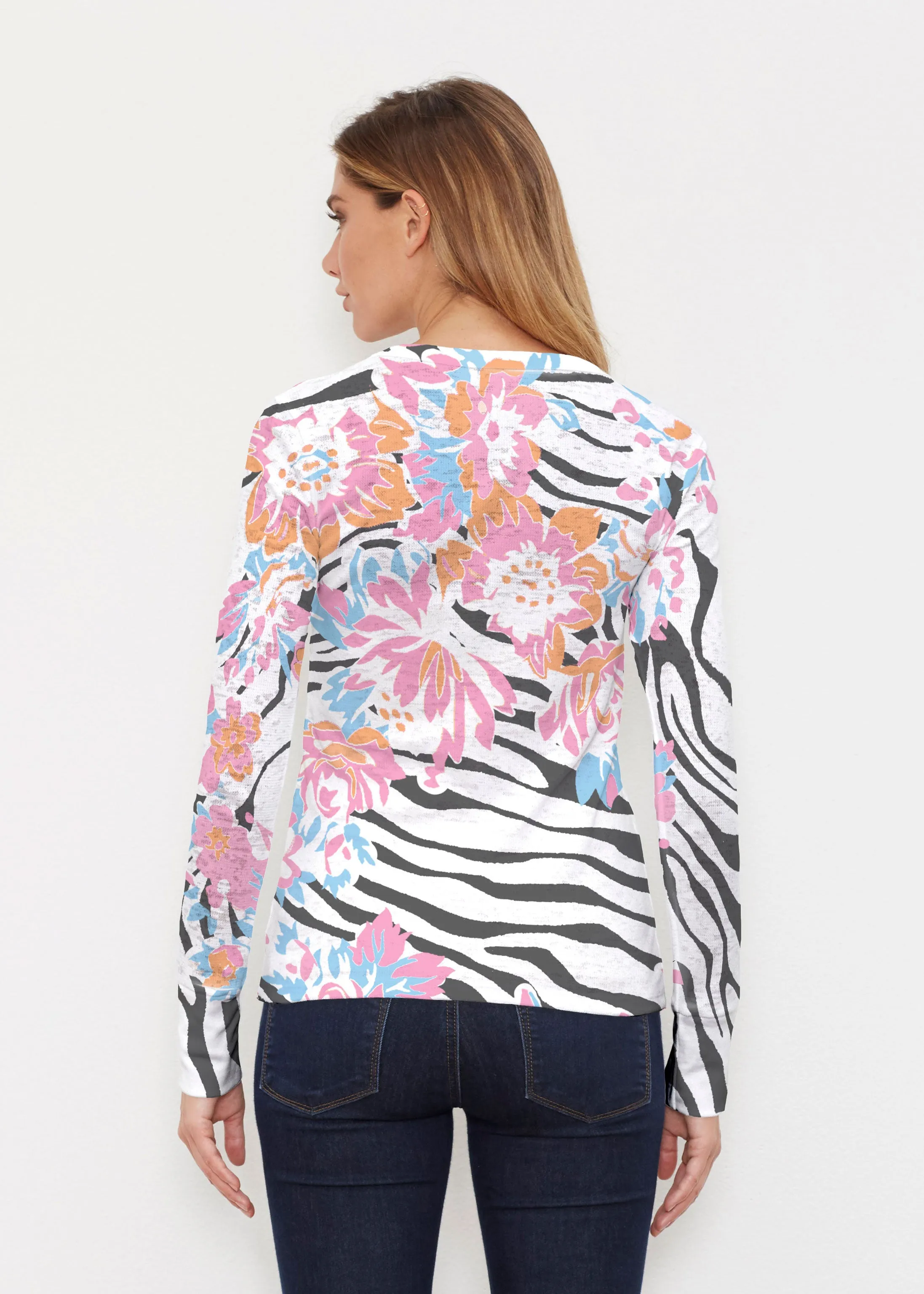Zebra Posy Black (8118) ~ Thermal Long Sleeve Crew Shirt